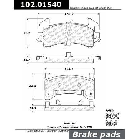 CENTRIC PARTS CTEK Brake Pads, 102.01540 102.01540